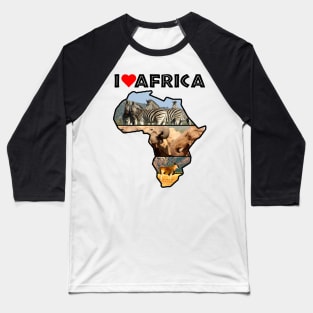 I Love Africa Wildlife Collage Map Baseball T-Shirt